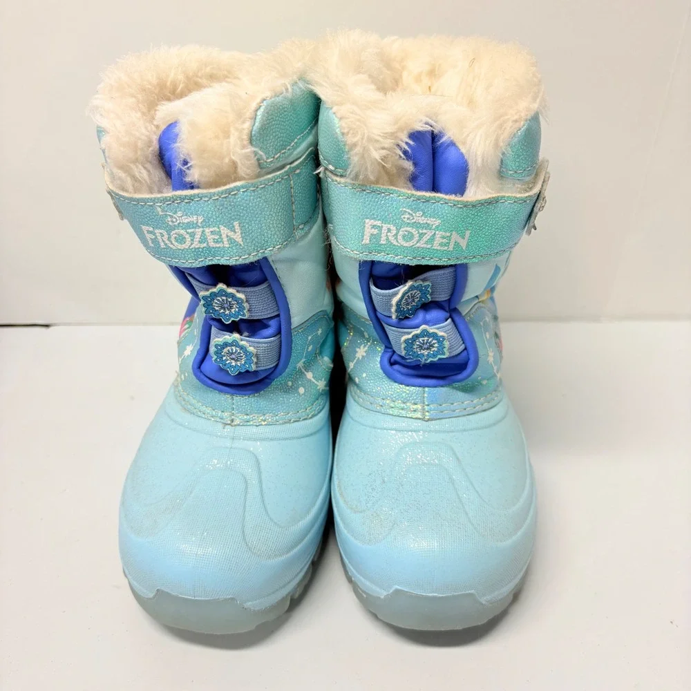 Disney Frozen Snow Boots Kids Girls Size 12 Light Blue Light Up Elsa Anna Winter
